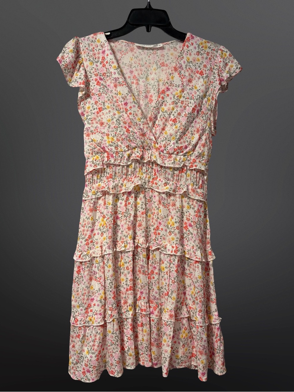 Altar'd State Pink Floral Ruffle Tiered Midi Dress